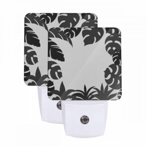 Night Light Set Of 2, A Black And White Image Of A Leafy Plant. -Nuas Diy Shop 2f40b0fb18a9f3c2f50bc844be9c46464037addc