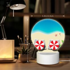 Round Acrylic Night Light, Two Red And White Striped Umbrellas On A Beach. -Nuas Diy Shop 2f44c17cdd16323b5dac7006caa1b675486ddcb7