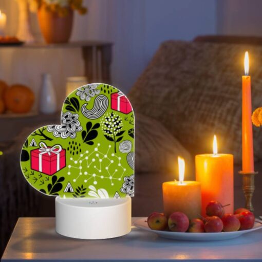 Love Acrylic Night Light, A Green And Black Patterned Fabric With A Pink Ribbon And A Red Box. -Nuas Diy Shop 2fb6449fdb6585fe7fed69fd8c076c192d8e666f
