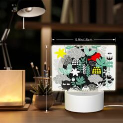 Rectangular Acrylic Night Light, A Black And White Drawing Of A Cat And A Bird In A Forest. -Nuas Diy Shop 3037928fac8579a80c259fe4288b2f9ff2d056c2
