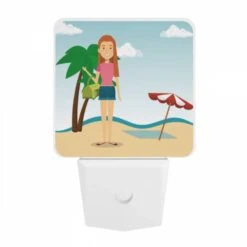 Night Light, A Woman In A Pink Shirt And Blue Shorts Is Standing On A Beach -Nuas Diy Shop 30835d345915792df65af21ea61ab3d12945042c