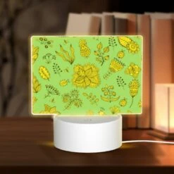 Rectangular Acrylic Night Light, A Green Background With Yellow Flowers And Leaves.
