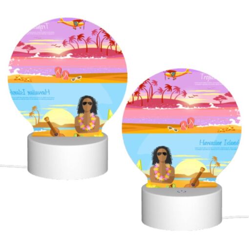 Round Acrylic Night Light, A Colorful Beach Scene With A Man Sitting On The Sand And A Guitar Nearby. -Nuas Diy Shop 313e22efabdf19767e4adaddf2bb249cf414b1f2