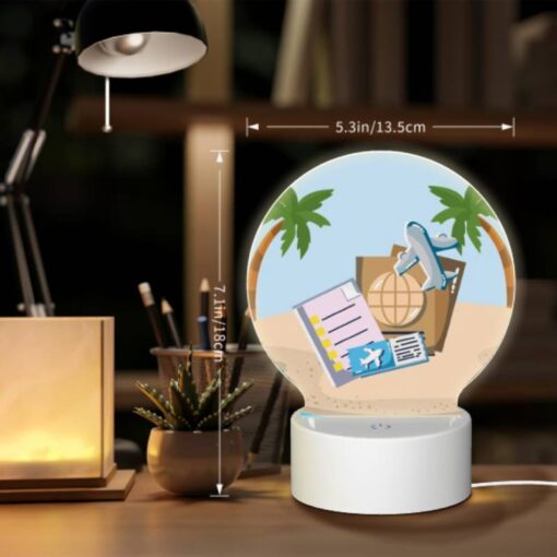 Round Acrylic Night Light, A Collection Of Travel Documents And A Suitcase Are Placed On A Sandy Beach. -Nuas Diy Shop 3259fba7c9e40e1fe0d9416f06196c577ceb0daf
