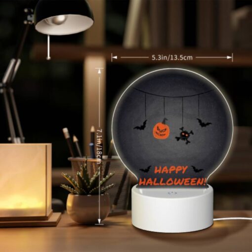 Round Acrylic Night Light, A Halloween Decoration With A Pumpkin And A Bat. -Nuas Diy Shop 333a4bb6619f2bf14954f86cef856025afae2d15