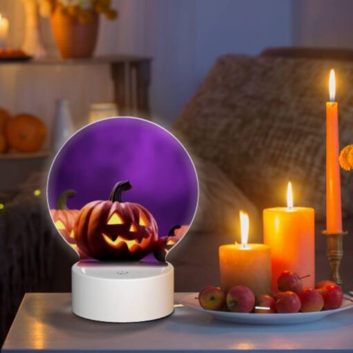 Round Acrylic Night Light, A Group Of Pumpkins With Faces Drawn On Them. -Nuas Diy Shop 33a31f9dce9fc745b389c8abbd9ac6be4cb0538d