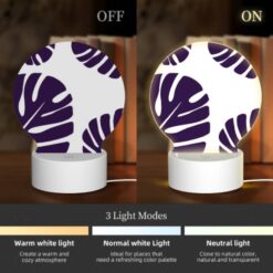 Round Acrylic Night Light, A Pattern Of Leaves On A White Background. -Nuas Diy Shop 34515de2d47f336f00de786923e907c2324d0693