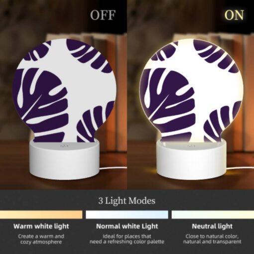 Round Acrylic Night Light, A Pattern Of Leaves On A White Background. -Nuas Diy Shop 34515de2d47f336f00de786923e907c2324d0693