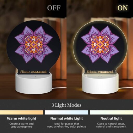 Round Acrylic Night Light, A Purple And Orange Flower With A Yellow Center. -Nuas Diy Shop 345c89c44a4e89d409403b88b08e5f7773b870e8
