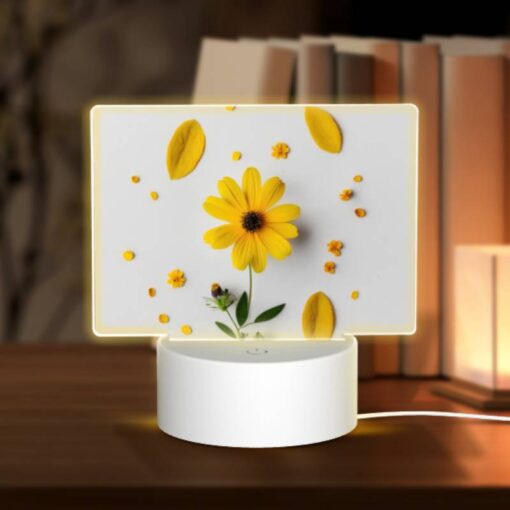 Rectangular Acrylic Night Light, A Yellow Flower With Yellow Petals And Green Leaves Is Placed On A White Surface. -Nuas Diy Shop 347925b52eb49019ccb58ab7e77ca57e89f922af