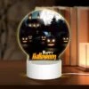 Round Acrylic Night Light, A Halloween Scene With A House And Pumpkins.
