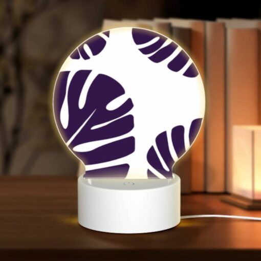 Round Acrylic Night Light, A Pattern Of Leaves On A White Background. -Nuas Diy Shop 34f784a6320c4924bb3e2c6c9d4457edc1155fd0