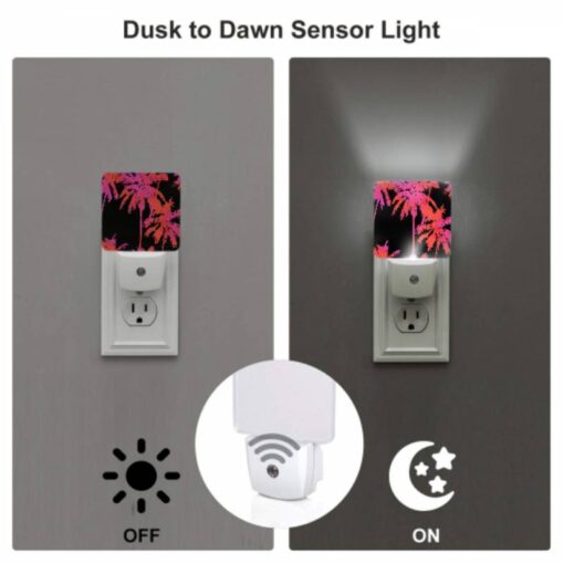 Night Light Set Of 2, A Pink And Red Palm Tree With A Black Background. -Nuas Diy Shop 3557a8c731a7c79230a8400c320f963037bfa217