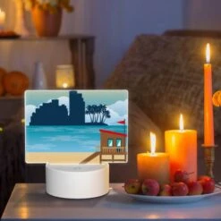 Rectangular Acrylic Night Light, A Beach Scene With A Lifeguard Tower And A Palm Tree. -Nuas Diy Shop 355f29644eb9ccd42a157fefcc5bad2f72c93da6