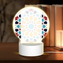 Round Acrylic Night Light, A Colorful Star Pattern Is Displayed On A White Background.