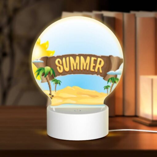 Round Acrylic Night Light, A Sign That Says "Summer" On A Beach. -Nuas Diy Shop 3649a2987a3b7f1bf2fcb50b4ec74ff2453e4144