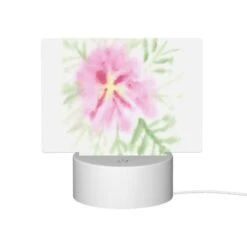 Rectangular Acrylic Night Light, A Pink Flower With Green Leaves. -Nuas Diy Shop 3654685189167021de7e27cca14487804f9e0bde