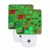 Night Light Set Of 2, A Green And Red Patterned Fabric With Various Plants And Animals On It. 2 Night Light Set Of 2, A Green And Red Patterned Fabric With Various Plants And Animals On It. -Nuas Diy Shop 36595d900eb29c5978ffe72c562d6af80be40876