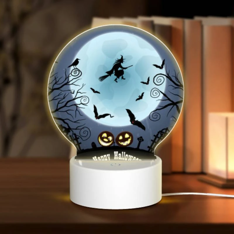 Round Acrylic Night Light, A witch flies over a moonlit night with a full moon and bats flying around. Round Acrylic Night Light, A Witch Flies Over A Moonlit Night With A Full Moon And Bats Flying Around. -Nuas Diy Shop 366d8d5282e867751d6c86756529092ea8f09be8