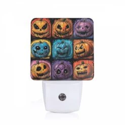 Night Light, A Collection Of Halloween Pumpkins With Different Expressions.