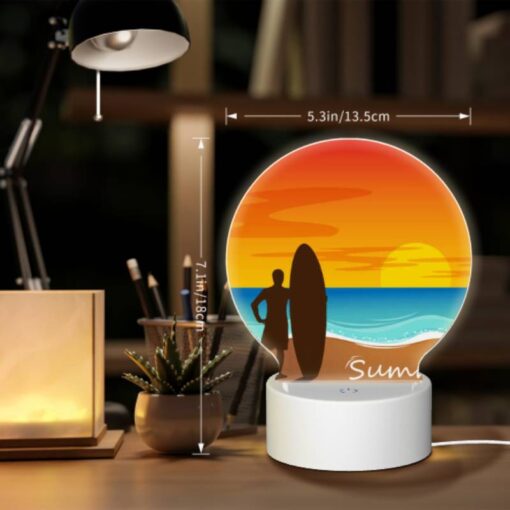 Round Acrylic Night Light, A Man Is Standing On A Beach Holding A Surfboard. -Nuas Diy Shop 3a21375e72fe7695532774291971712d5375ec62