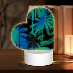 Love Acrylic Night Light, A Blue And Green Painting Of Palm Trees.