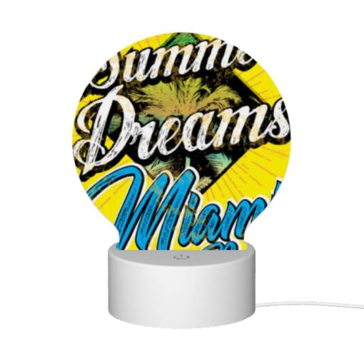 Round Acrylic Night Light, A Yellow And Blue Sign That Says "Summer Dreams Miami Beach". -Nuas Diy Shop 3b8e416a836a6954daa9b716f17fd8674f495140