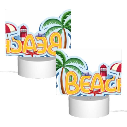Rectangular Acrylic Night Light, A Colorful Cartoon Of A Beach With A Lighthouse And Palm Trees. -Nuas Diy Shop 3bd9ea5561686c74aeaaeca80646e269c9361ae4