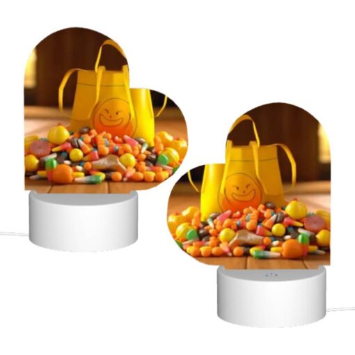 Love Acrylic Night Light, A Yellow Bag With A Smiley Face On It Is Filled With Candy. -Nuas Diy Shop 3cb0d789e794059a2959d97f1faf7cbc99ae82fb
