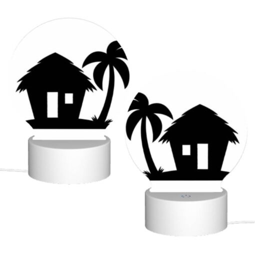Round Acrylic Night Light, A Black And White Image Of A House With A Palm Tree In Front Of It. -Nuas Diy Shop 3d543ff632aeb240c9ddab8fb9855538b5159a84
