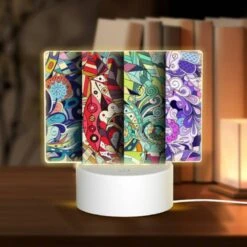 Rectangular Acrylic Night Light, Three Colorful Designs Are Displayed Side By Side.