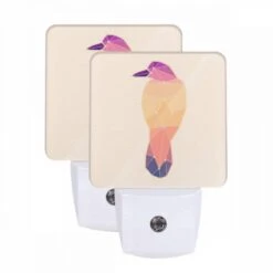 Night Light Set Of 2, A Bird Is Shown In A Colorful Geometric Pattern.