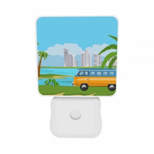 Night Light Set Of 2, A Colorful Cartoon Van Is Driving On A Road Near A Body Of Water. -Nuas Diy Shop 3f4e360f16fa79a5348ad4703afdd97d5709884d