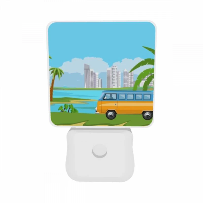 Night Light Set of 2, A colorful cartoon van is driving on a road near a body of water. Night Light Set Of 2, A Colorful Cartoon Van Is Driving On A Road Near A Body Of Water. -Nuas Diy Shop 3f4e360f16fa79a5348ad4703afdd97d5709884d