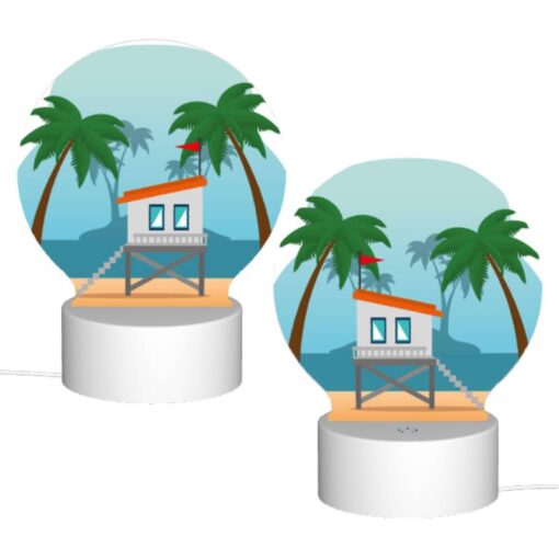 Round Acrylic Night Light, A Small White House With A Red Roof Is Situated On A Sandy Beach. -Nuas Diy Shop 3f99e28f8417a00dc961208fe03d0b8dd0bc5d24