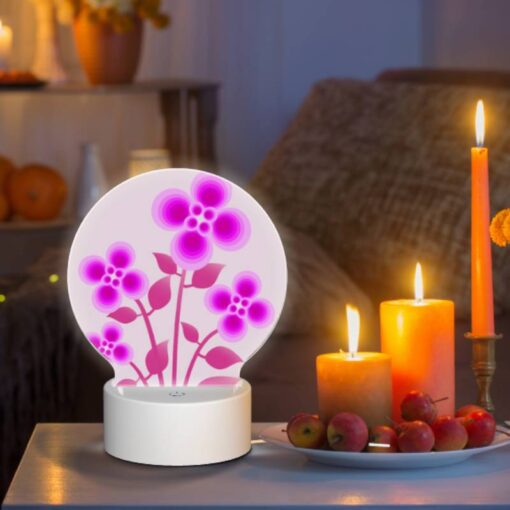 Round Acrylic Night Light, A Bouquet Of Pink Flowers With Purple Petals. -Nuas Diy Shop 40dcb13a24679012aaafa434d16500ad5ad7e0ad