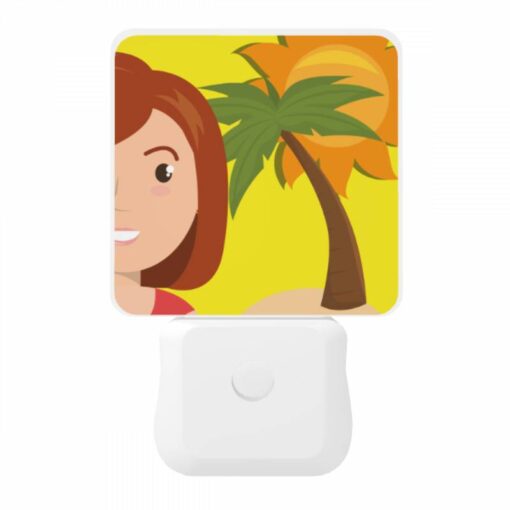 Night Light, A Woman With A Red Shirt And A Smile Is Standing In Front Of A Palm Tree. -Nuas Diy Shop 410f90b0265e6d856f70014a9f0e83995c91506d