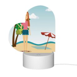 Love Acrylic Night Light, A Woman In A Pink Shirt And Blue Shorts Is Standing On A Beach -Nuas Diy Shop 411c42565ed8ee04f4151f62d09e33e91cbb92a2