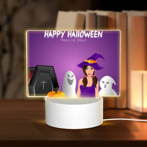 Rectangular Acrylic Night Light, A Woman In A Witch's Hat Is Standing Next To A Cauldron Filled With Pumpkins. -Nuas Diy Shop 422c507ce80625404ff763890716e15e7a148c7d