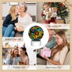 Round Acrylic Night Light, A Colorful Flower Pattern With Yellow -Nuas Diy Shop 4299b338894cd6d2af795ff8b515abb22a9dfc14