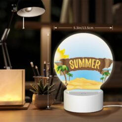 Round Acrylic Night Light, A Sign That Says "Summer" On A Beach. -Nuas Diy Shop 42d6f4066f5e4c5e9ac120682ffc0e1c291d23d4