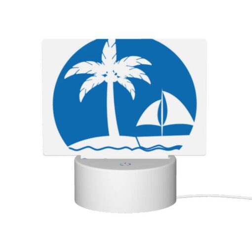 Rectangular Acrylic Night Light, A Blue Circle With A Sailboat And Two Palm Trees. -Nuas Diy Shop 434308d37d5db270da6329840ddf443efad077df