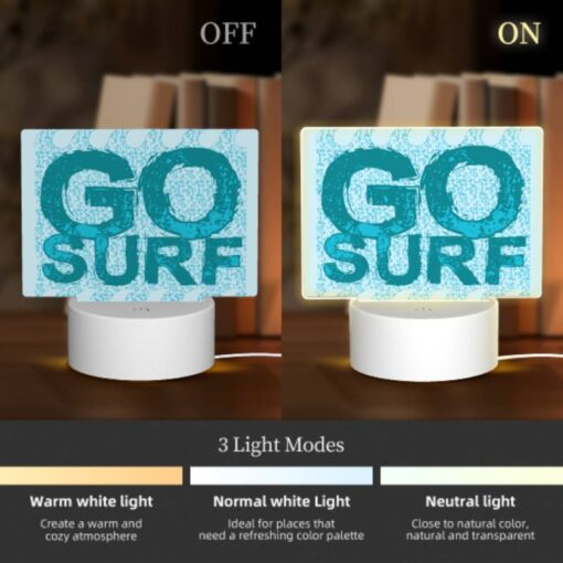 Rectangular Acrylic Night Light, A Blue And White Surfboard With The Word "go" On It. -Nuas Diy Shop 4505d67b96b43264a5326620bda63bfafda2af6d