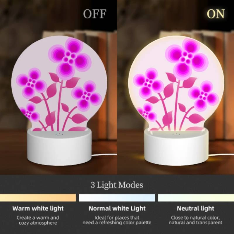 Round Acrylic Night Light, A bouquet of pink flowers with purple petals. Round Acrylic Night Light, A Bouquet Of Pink Flowers With Purple Petals. -Nuas Diy Shop 456c55ef6c94e700d5add94d10df297b74176516