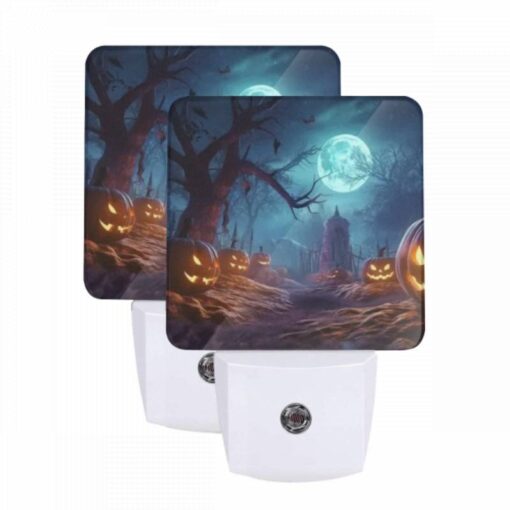 Night Light Set Of 2, A Night Scene With A Full Moon And A Bunch Of Pumpkins. -Nuas Diy Shop 4625d8856da96279768b6d356d5b282a013bfa33