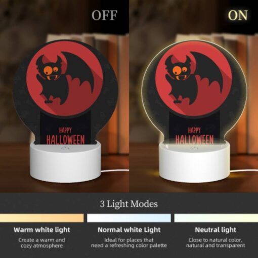 Round Acrylic Night Light, A Red And Black Bat With A Pumpkin On Its Head. -Nuas Diy Shop 47dbc9dbea4e1061c596231433d9597d871100e4