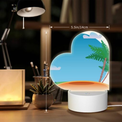 Love Acrylic Night Light, A Palm Tree Is On A Beach With A Blue Sky And Clouds In The Background. -Nuas Diy Shop 48345aeec783b1371a90b3a93f5804d36d6ceffd