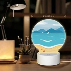 Round Acrylic Night Light, A Beach Scene With A Sailboat In The Water And A Sandy Shore. -Nuas Diy Shop 4894e1b4f5f28392efd5c5490fabe71231361000