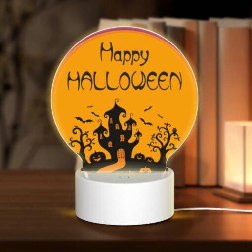 Round Acrylic Night Light, A Purple Background With A Happy Halloween Sign. -Nuas Diy Shop 48ddcee445533db06d8a22b0058ff7ac4b96ec37