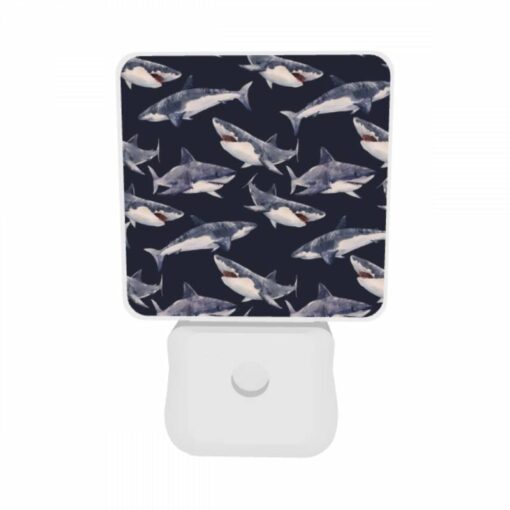 Night Light Set Of 2, A Pattern Of Sharks On A Blue Background. -Nuas Diy Shop 493cfb5736836b43b2d858fe2b9924bd5431bece